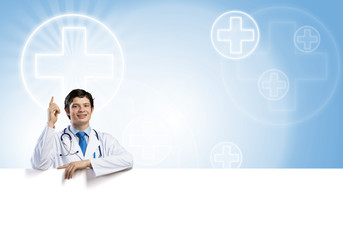 Doctor with banner