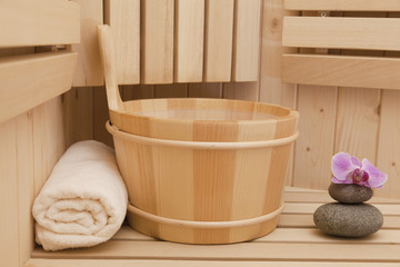 Fototapeta na wymiar relaxation and meditation in sauna