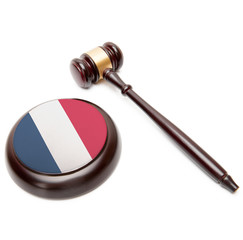 Judge gavel and soundboard with national flag on it - France