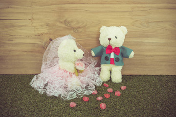 Romantic Bear on vintage retro color tone