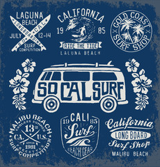 Set of Vintage Surfing Graphics and Emblems - obrazy, fototapety, plakaty