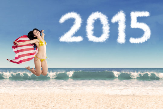 Woman with american flag in new year holiday