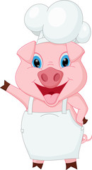 Pig chef cartoon waving hand
