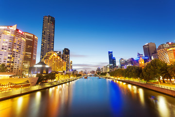 View of Yarra river in Melbourne at night
