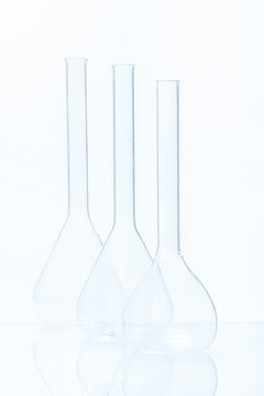 Set of three empty flat-bottomed flasks for measurements