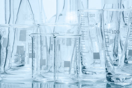 Set of laboratory glassware of different capacity and shapes