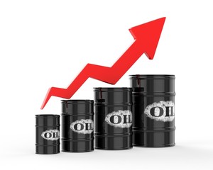 Oil Barrels with Red Arrow Up.