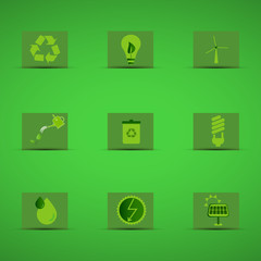 Eco friendly icon set in green design on green background. Logo 