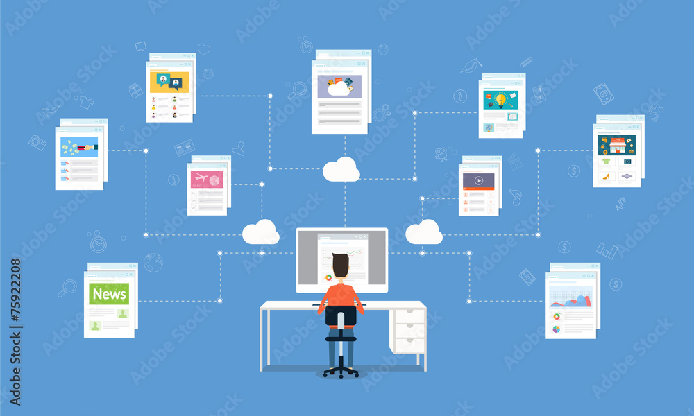Poster business man working on internet online network connection