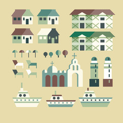Naklejka premium Town infographic elements. Vector city elements. Vector illustra
