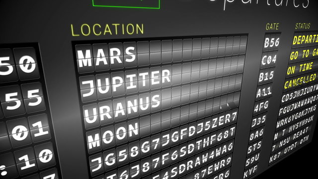 Departures board for space travel