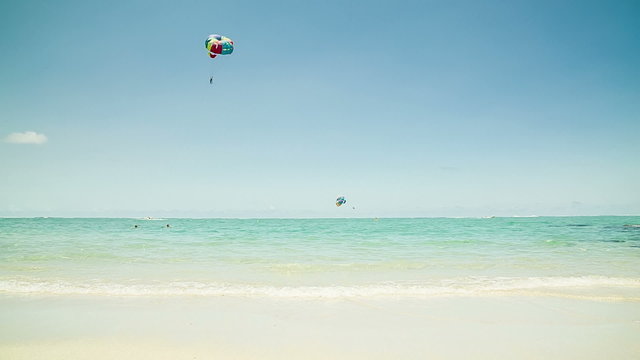 Parasailer at beach in Mauritius