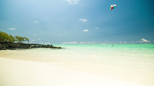 Parasailer at beach in Mauritius