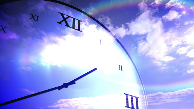 Time passing concept with clock on blue sky