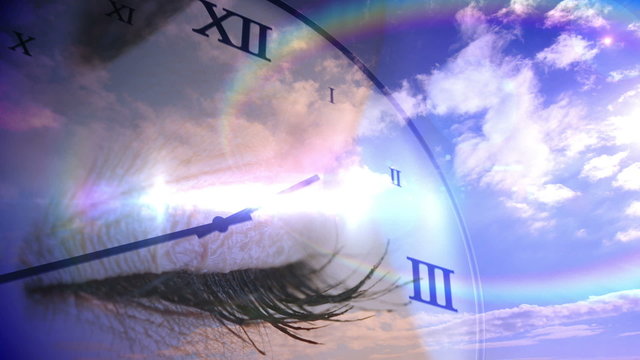 Time passing concept with eye and blue sky