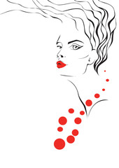 Woman face silhouette with wavy hair