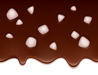 Flowing hot cocoa or chocolate with marshmallows.