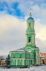 Fototapeta na wymiar Belfry in Vvedensky Stauropegial monastery (Optina)
