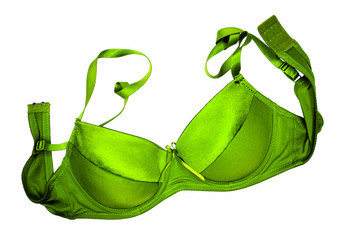A green bra close-up on the white background