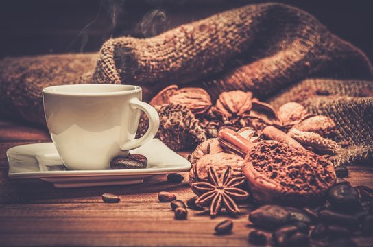 Coffee Theme Still-life On Wooden Table