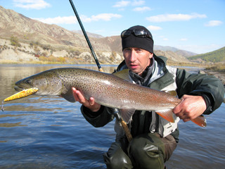 Fishing - taimen fish Siberia Mongolia