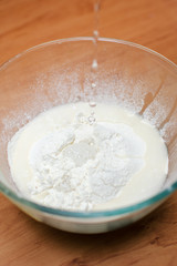 water flows into the flour