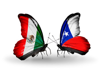 Two butterflies with flags Mexico and Chile