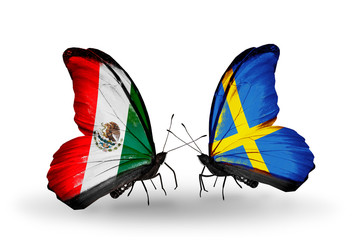 Two butterflies with flags Mexico and  Sweden