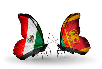 Two butterflies with flags Mexico and Sri Lanka