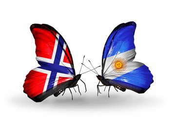 Two butterflies with flags Norway and  Argentina