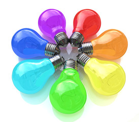 Light bulbs kaleidoscope of rainbow colors