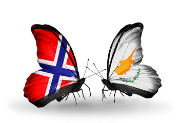 Two butterflies with flags Norway and Cyprus