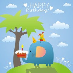 elephant and parrot  birthday  friend
