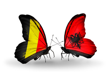 Two butterflies with flags Belgium and Albania