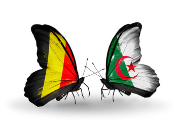 Two butterflies with flags Belgium and Algeria