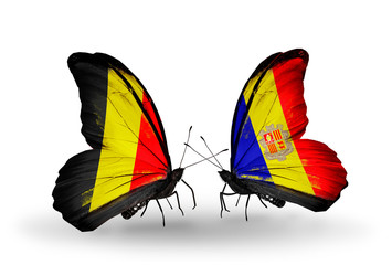 Two butterflies with flags Belgium and Andorra