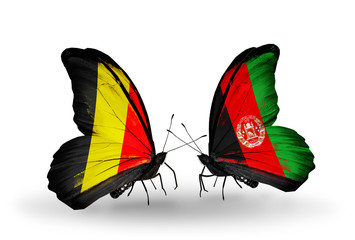 Two butterflies with flags Belgium and Afghanistan