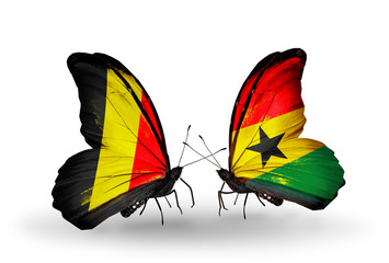 Two butterflies with flags Belgium and Ghana