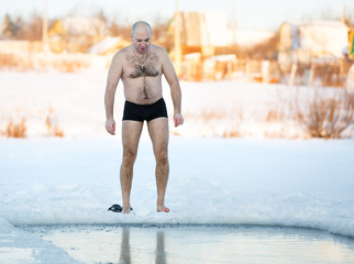 Winter-swimmer  ice-hole at lake