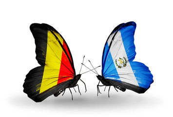 Two butterflies with flags Belgium and Guatemala