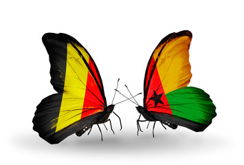 Two butterflies with flags Belgium and Guinea Bissau