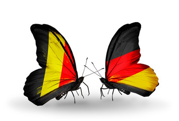 Two butterflies with flags Belgium and Germany