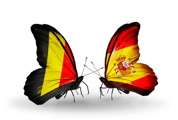 Two butterflies with flags Belgium and  Spain