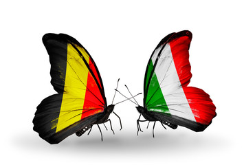 Two butterflies with flags Belgium and  Italy