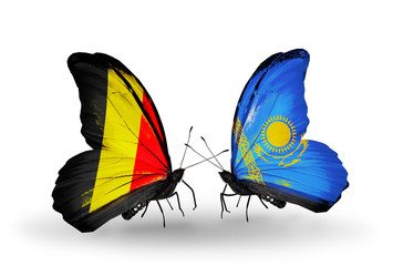 Two butterflies with flags Belgium and  Kazakhstan