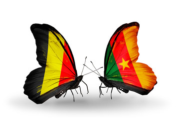 Two butterflies with flags Belgium and  Cameroon