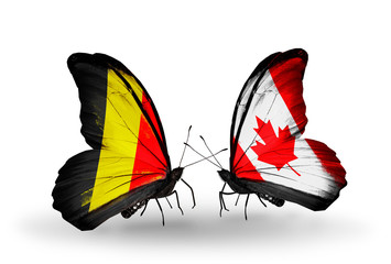 Two butterflies with flags Belgium and  Canada