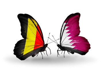 Two butterflies with flags Belgium and  Qatar