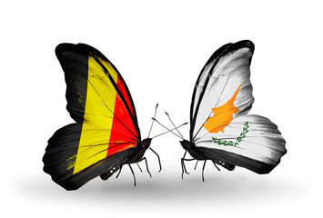 Two butterflies with flags Belgium and  Cyprus