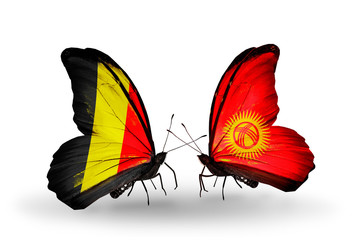 Two butterflies with flags Belgium and  Kirghiz